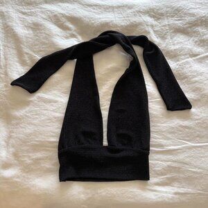 Subdued Black Shimmery Halter Tie Top Size Medium